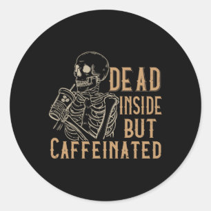 Pegatina Redonda Interior Pero Cafeinada - Viejo Skeleton Hallowee