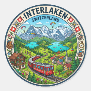 Pegatina Redonda Interlaken Suiza