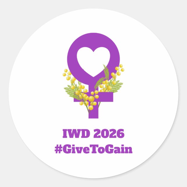 Pegatina Redonda International Women's Day 2026 IWD Give To Gain (Anverso)