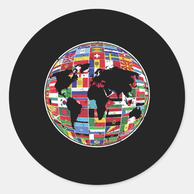 Pegatina Redonda International World Flags Traveller Traveller Worl (Anverso)