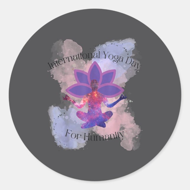 Pegatina Redonda International Yoga Day For Humanity  (Anverso)