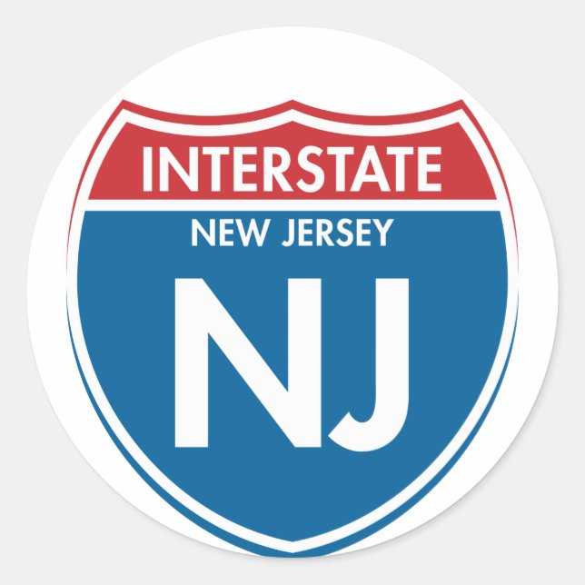 Pegatina Redonda Interstate New Jersey NJ (Anverso)