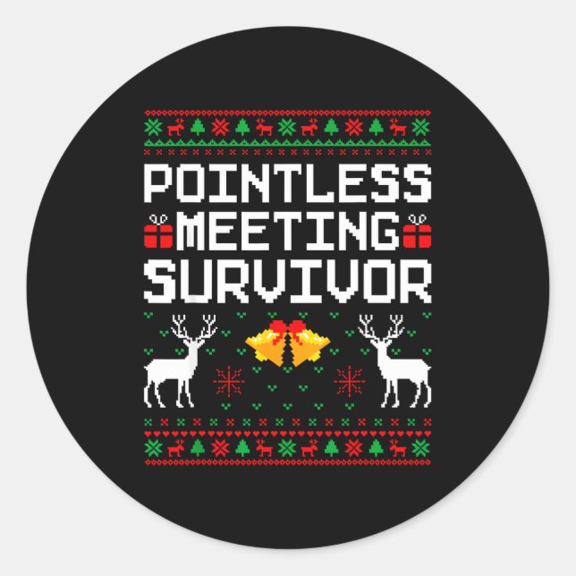 Pegatina Redonda Intless Meeting Survivor Ugly Christmas Sweater Of (Anverso)