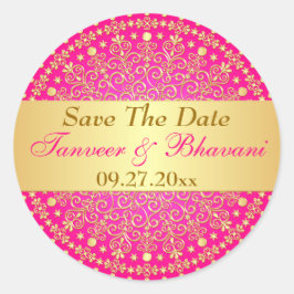 Pegatina Redonda Intrincados Desplazamientos de oro rosado, Pegatin