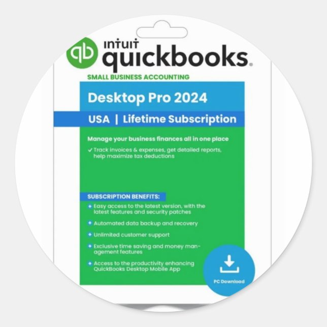 Pegatina Redonda Intuit Quickbooks Desktop Pro Edition 2024 Para 3  (Anverso)