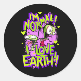 Pegatina Redonda Invader Zim Im Normal I Love Earth Day