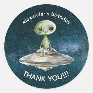 Pegatina Redonda Invasión Alien Espacio Exterior Cumpleaños
