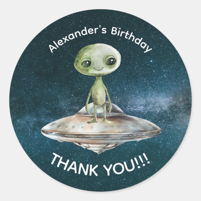 Pegatina Redonda Invasión Alien Espacio Exterior Cumpleaños (Anverso)