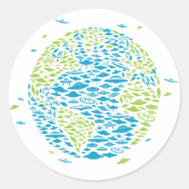 Pegatina Redonda Invasión de OVNI en el mundo, Alien, buques espaci