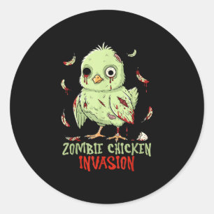 Pegatina Redonda Invasión de pollo zombie pollita linda muerta