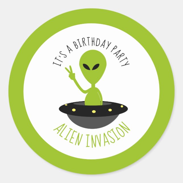 Pegatina Redonda Invasión extranjera, cumpleaños (Anverso)