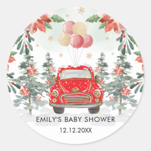 Pegatina Redonda Invernal Poinsettia Green Drive By Fiesta Parade