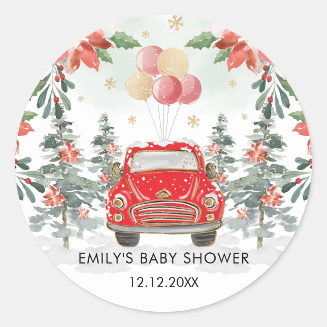 Pegatina Redonda Invernal Poinsettia Green Drive By Fiesta Parade (Anverso)