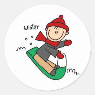 Pegatina Redonda Invernal Sledding