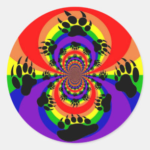 Pegatina Redonda Inversión Polar de Paw de oso Arcoiris