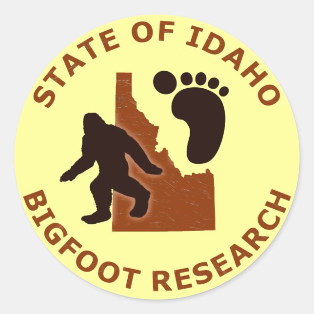 Pegatina Redonda Investigación sobre el estado de Idaho Bigfoot (Anverso)