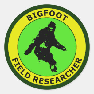 Pegatina Redonda Investigador del campo de Bigfoot