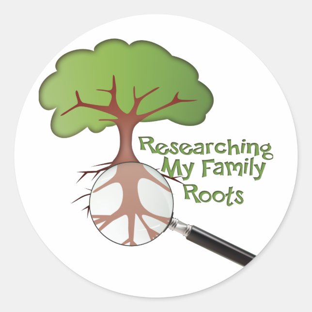 Pegatina Redonda Investigando las raíces de mi familia (Anverso)