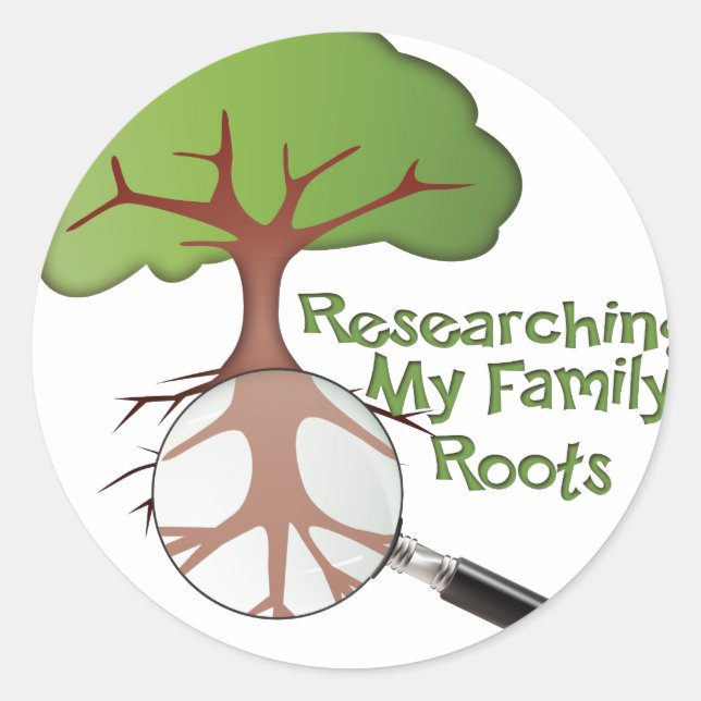 Pegatina Redonda Investigando las raíces de mi familia (Anverso)