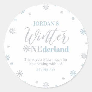 Pegatina Redonda Invierno azul plateado en OneDerland gracias nieve