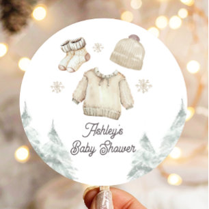 Pegatina Redonda Invierno Baby Shower hace frío fuera de la nieve d
