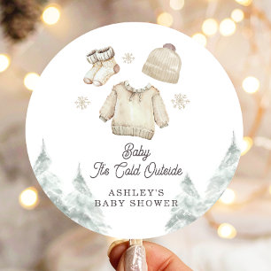 Pegatina Redonda Invierno Baby Shower hace frío fuera de la nieve d