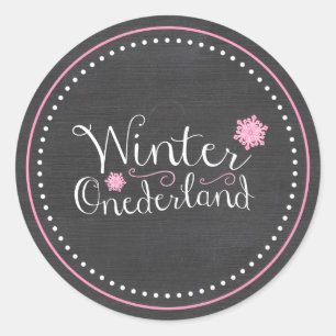 Pegatina Redonda Invierno caprichoso Onederland 1er cumpleaños