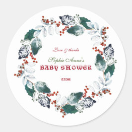 Pegatina Redonda Invierno caprichoso Santo Berries Wreath Baby Show