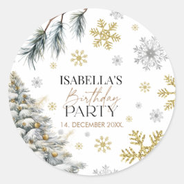 Pegatina Redonda Invierno de Cumpleaños