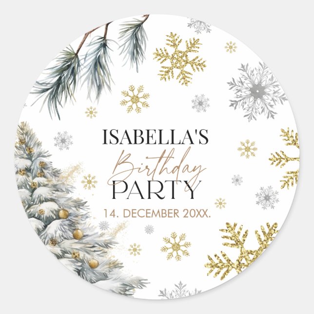 Pegatina Redonda Invierno de Cumpleaños (Anverso)