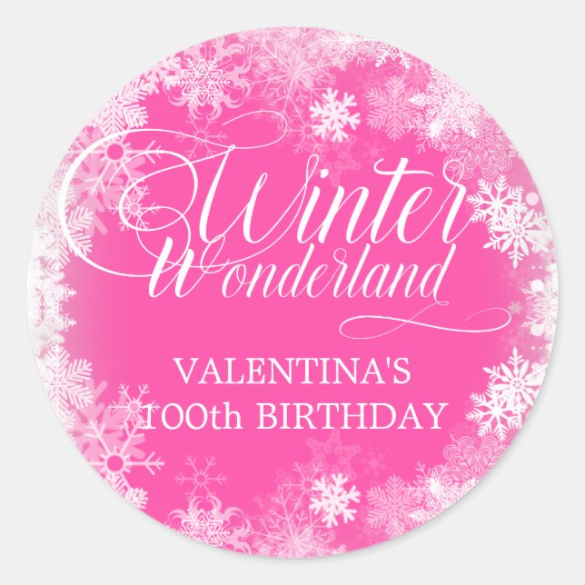 Pegatina Redonda Invierno de cumpleaños número 100 Maravilla de nie (Anverso)