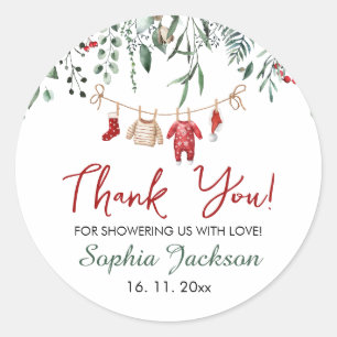 Pegatina Redonda Invierno de los Navidades de Santa Baby Shower