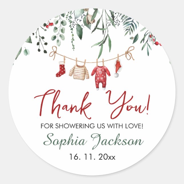 Pegatina Redonda Invierno de los Navidades de Santa Baby Shower (Anverso)