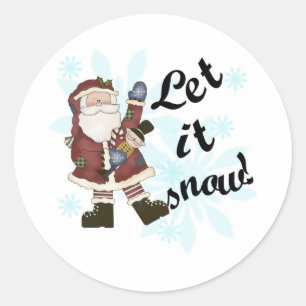 Pegatina Redonda Invierno de los Navidades de Santa Let it Snow