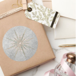 Pegatina Redonda invierno de nieve rosa y elegante