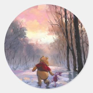 Pegatina Redonda invierno de Pooh y piglet