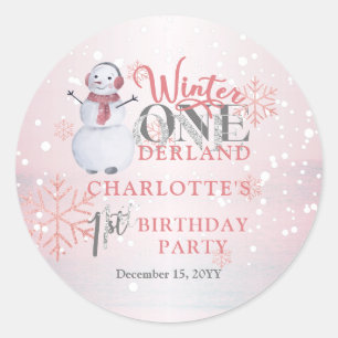 Pegatina Redonda Invierno de Snowman ONEderland Primer cumpleaños