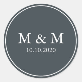 Pegatina Redonda Invierno místico | Monograma clásico Boda