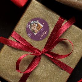 Pegatina Redonda Invierno moderno copos de nieve foto Navidades de 