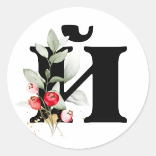 Pegatina Redonda invierno MONOGRAMA alfabeto cirílico búlgaro  Clas