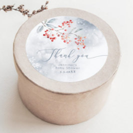 Pegatina Redonda Invierno nieve azul polvoriento Berry gracias