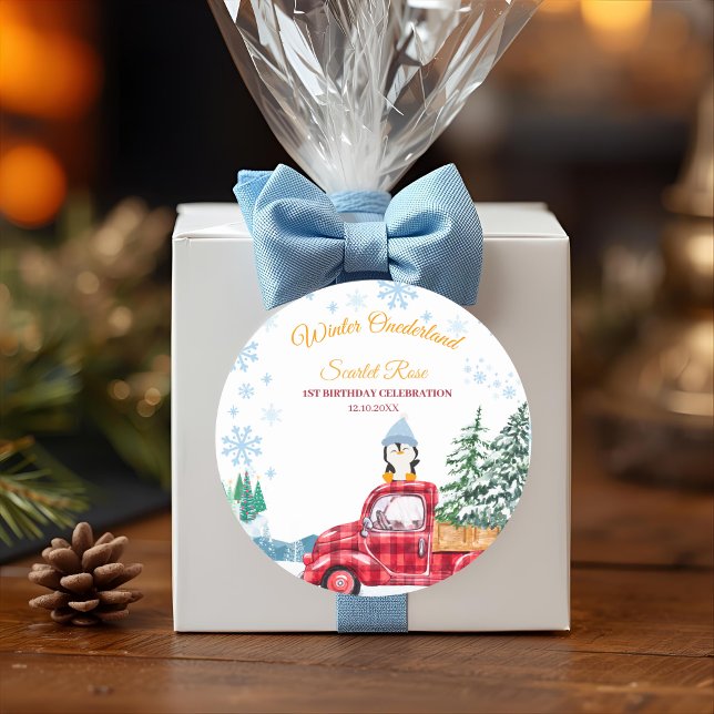 Pegatina Redonda invierno onederland 1er cumpleaños invitaciones (Subido por el creador)