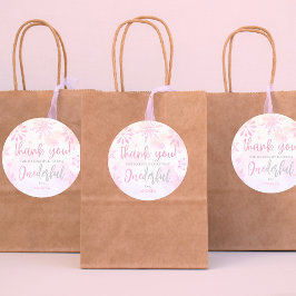 Pegatina Redonda Invierno Onederland Copo de nieve rosa gracias cum