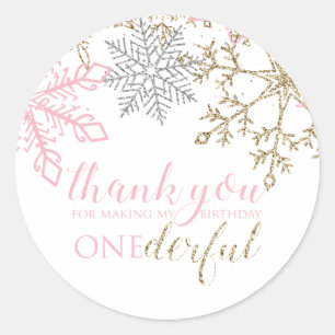 Pegatina Redonda Invierno Onederland Favor Gracias Sticker
