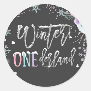 Pegatina Redonda Invierno Onederland Nieve Dark Silver primer cumpl