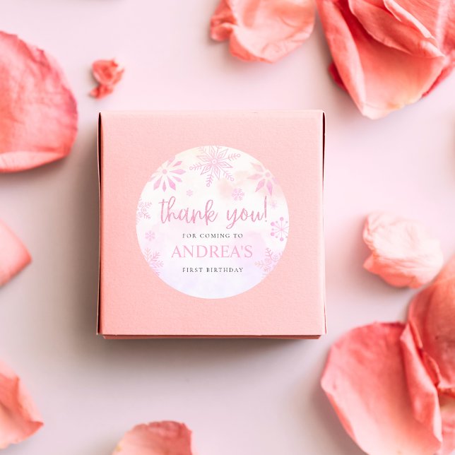 Pegatina Redonda Invierno Onederland Purpurina rosado Snowflake Pri (Subido por el creador)