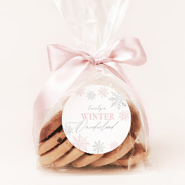 Pegatina Redonda Invierno Onederland Silver Purpurina Rosado Primer