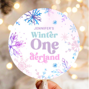 Pegatina Redonda Invierno Onederland Snowflakes Chica Nacimiento de