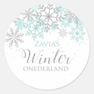 Pegatina Redonda Invierno Onederland Verde azulado Silver primer cu