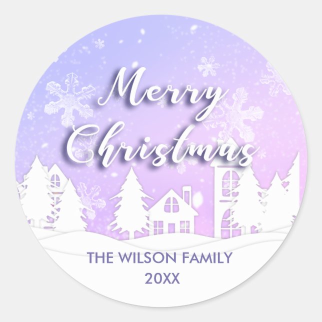 Pegatina Redonda Invierno púrpura Maravilla en vacaciones en Casa B (Anverso)